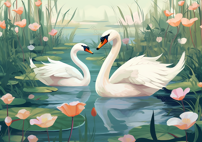 唯美中国风小清新天鹅水墨山水插画,插画/手绘图,插画/手绘图库,插画/手绘图下载,插画/手绘